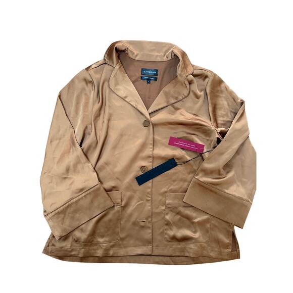 (M) NWT $198 CARBON38 Satin Short Sleeve Resort Top Gold size Medium - Picture 6 of 8